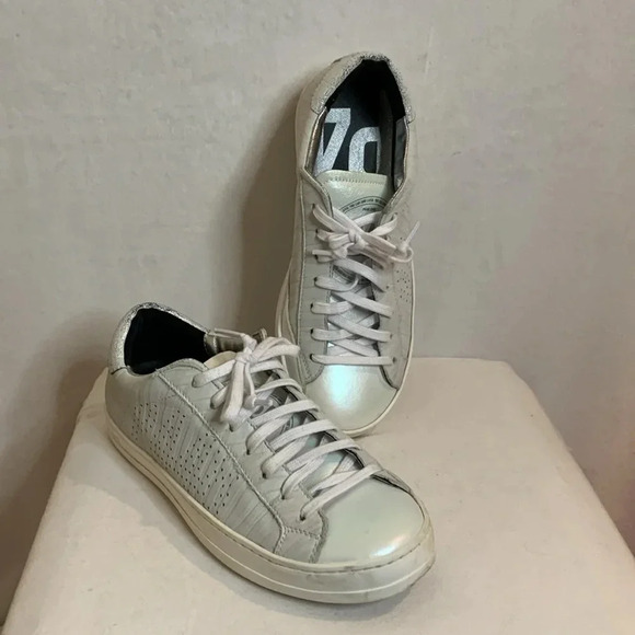 P448 John Round Toe Sneaker Iridescent White Silver Size 37 - Picture 1 of 16
